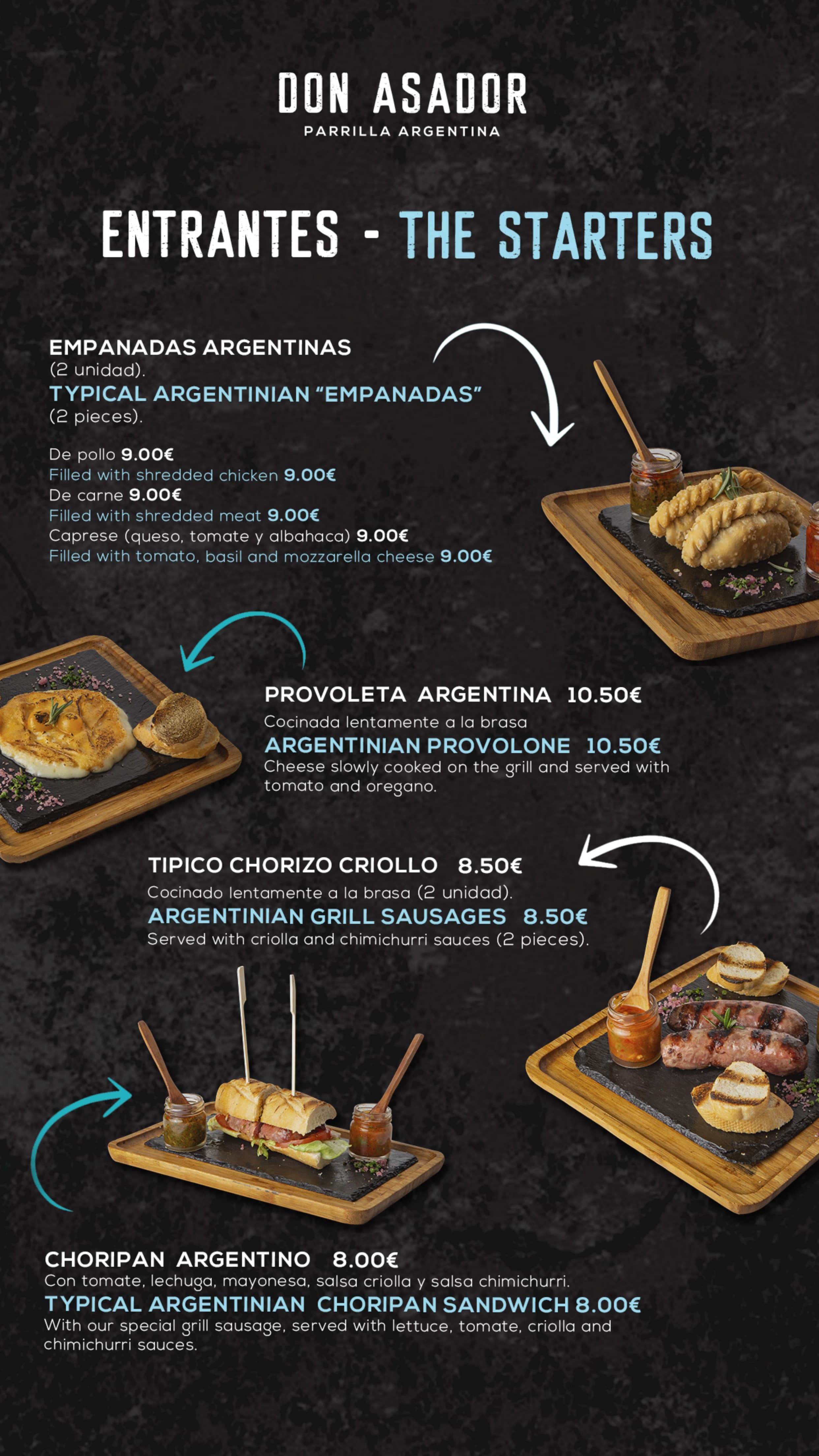 Carta Don Asador — Entrantes
