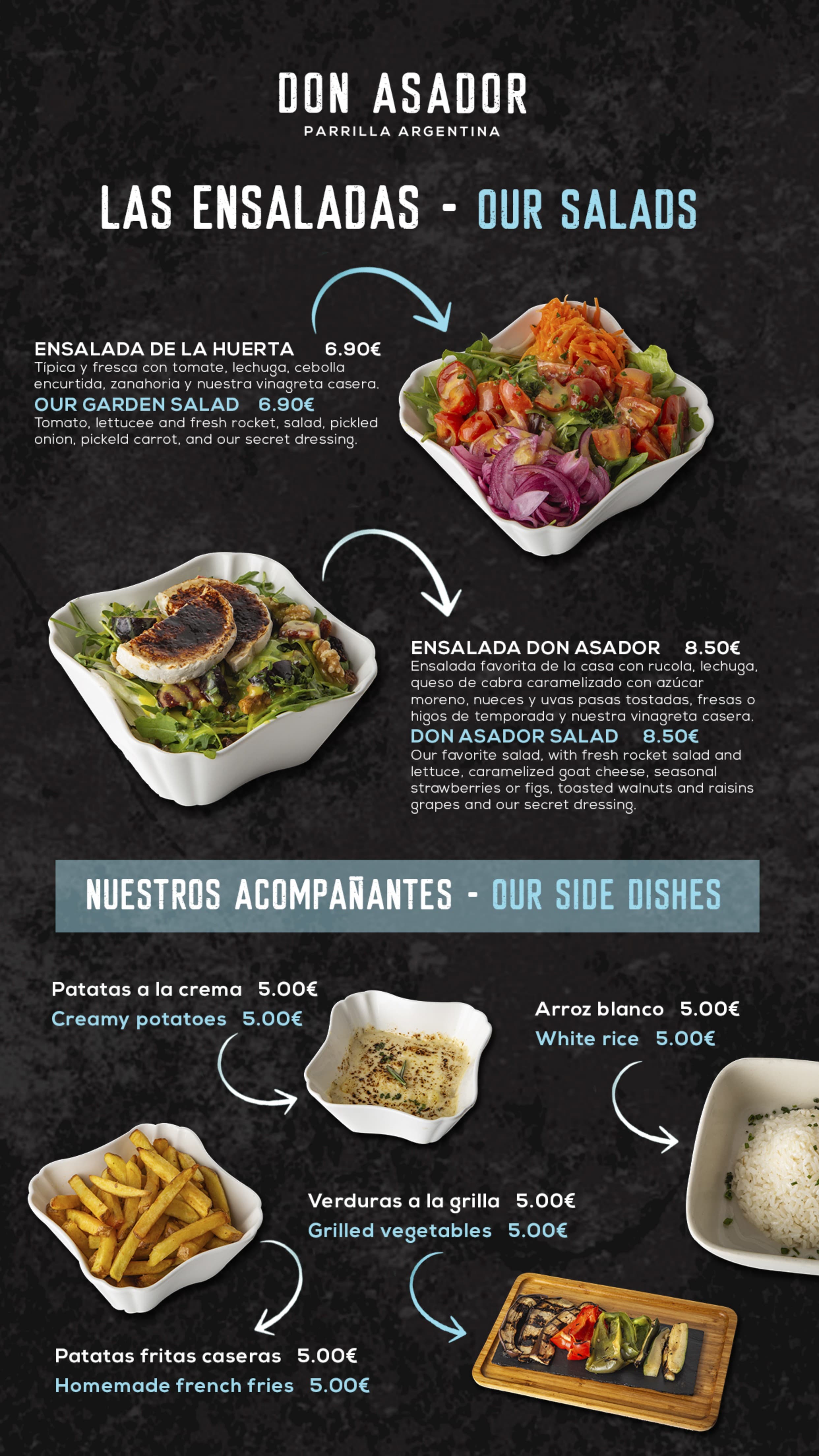 Carta Don Asador — Ensaladas y acompañantes