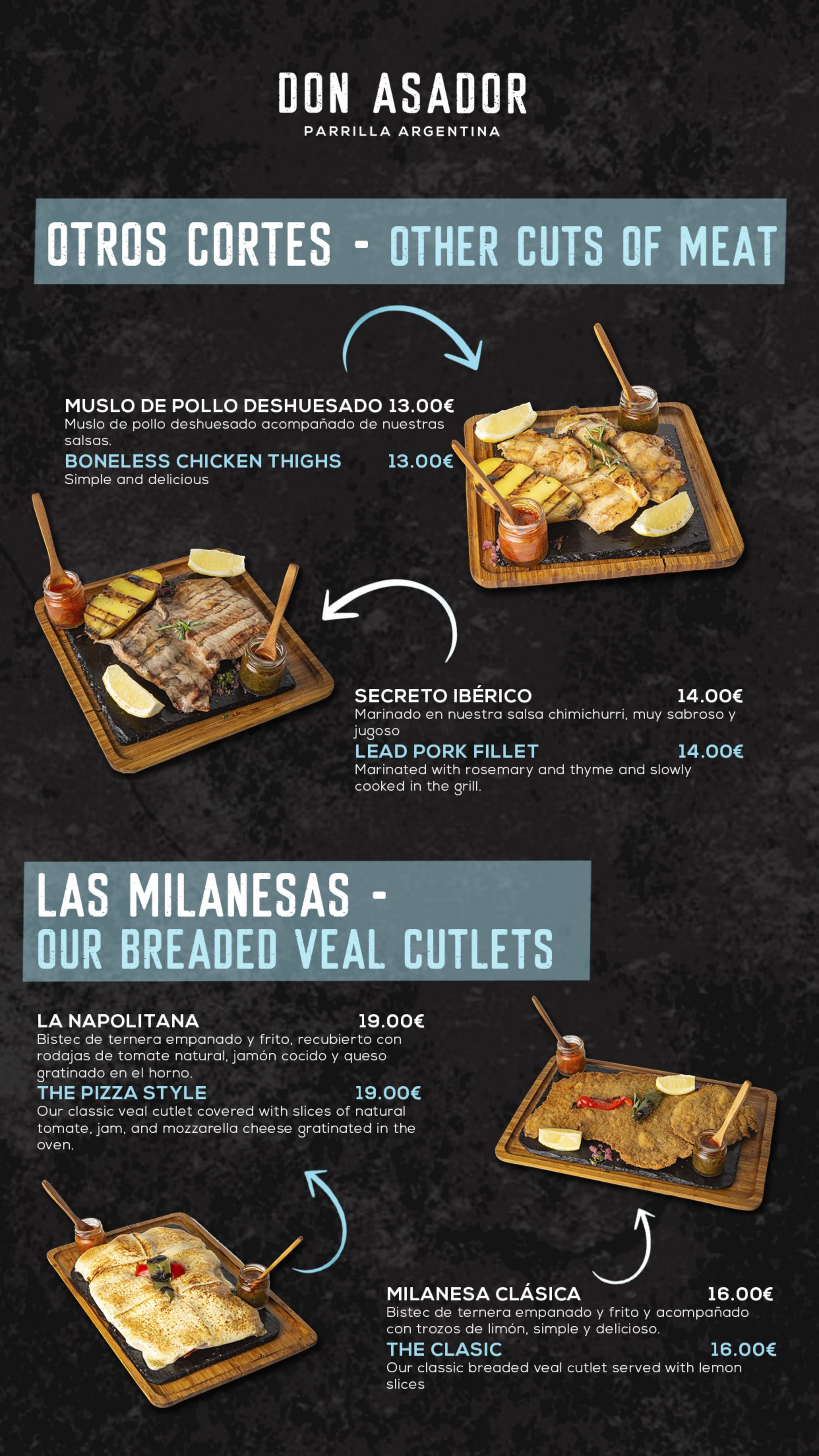 Carta Don Asador — Otros cortes y milanesas