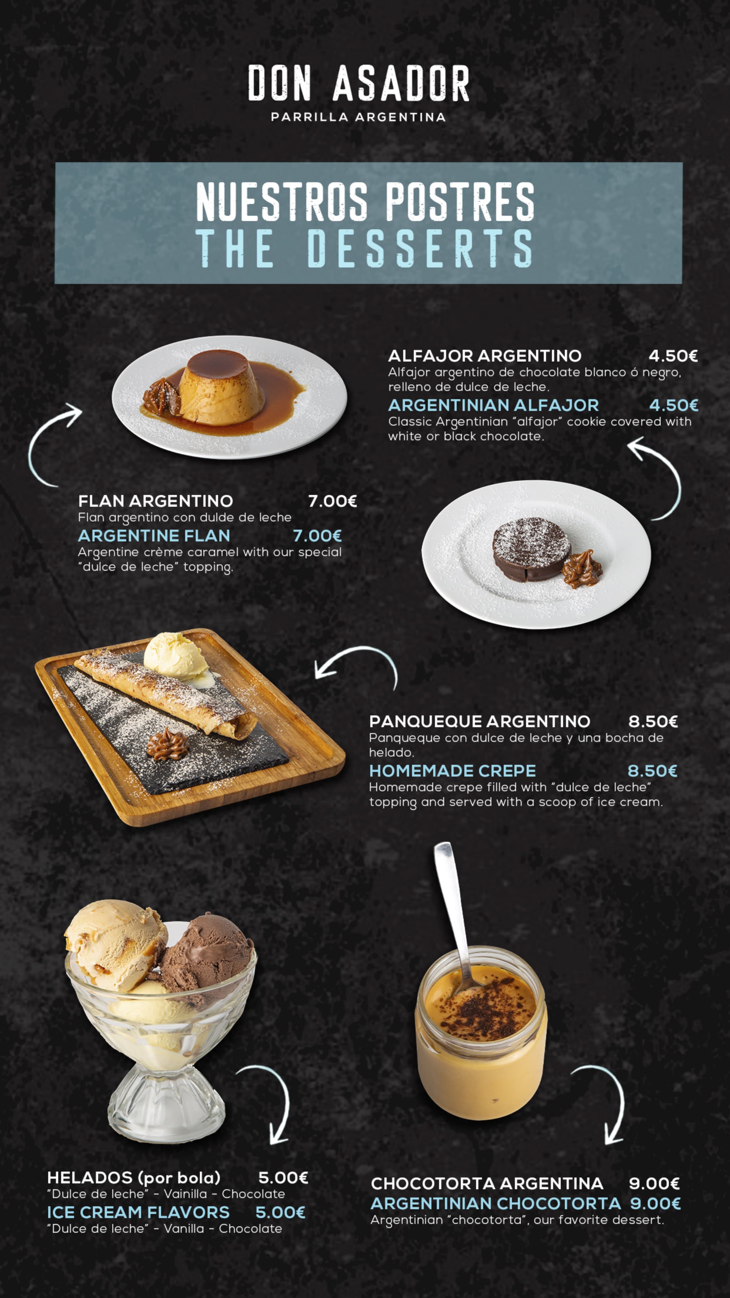 Carta Don Asador — Postres
