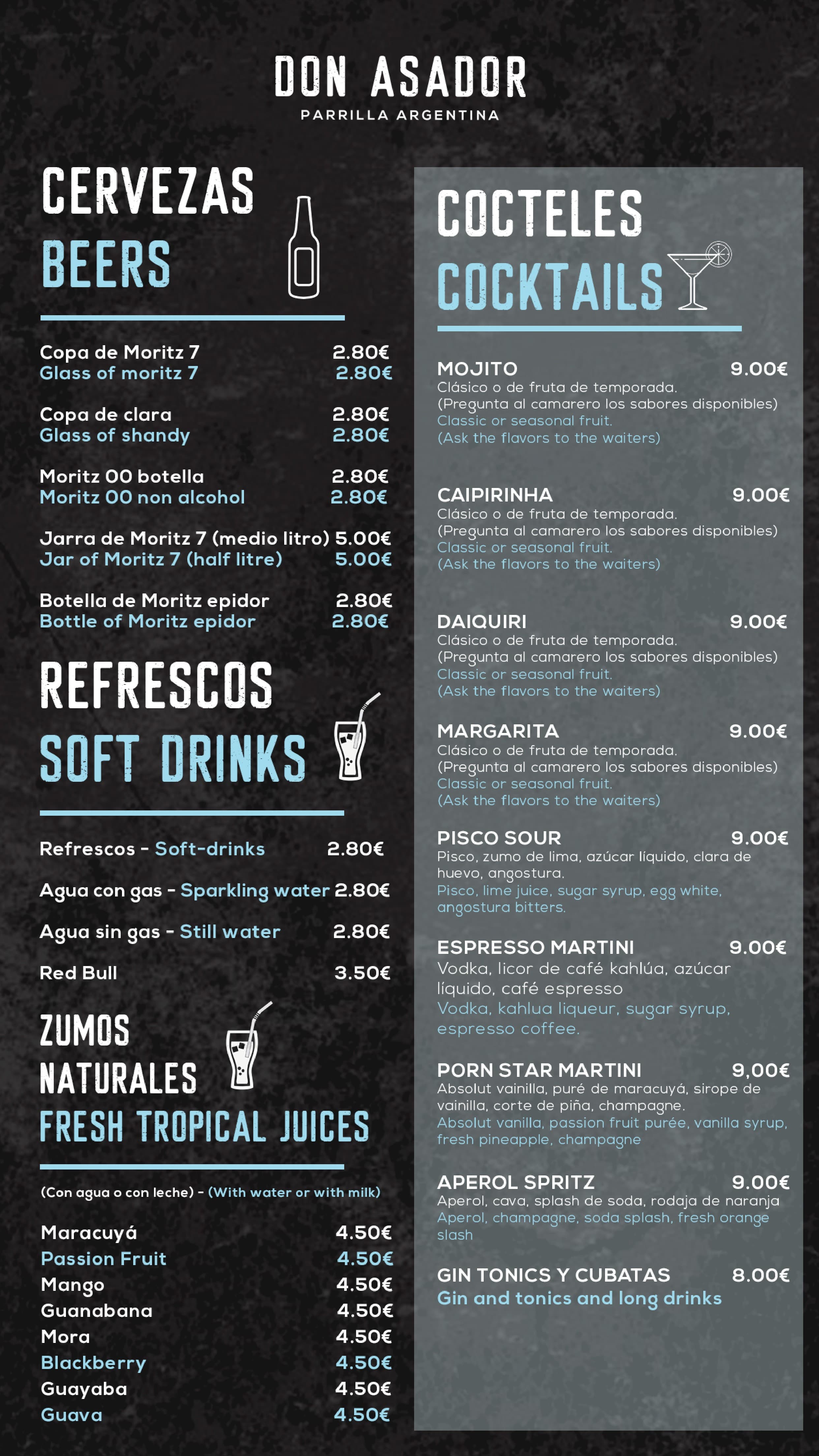 Carta Don Asador — Bebidas